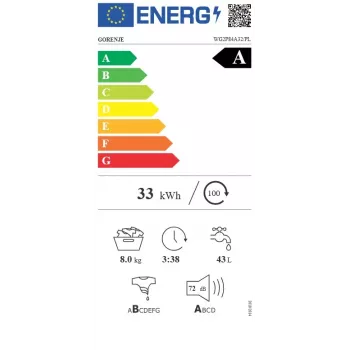 Gorenje WG2P84A32/PL Freestanding Front Load Washing Machine, 8 kg, 1400 rpm, A Energy Class, White