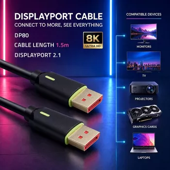 QOLTEC DisplayPort-kabel M/M v2.1 80G 1,5m svart