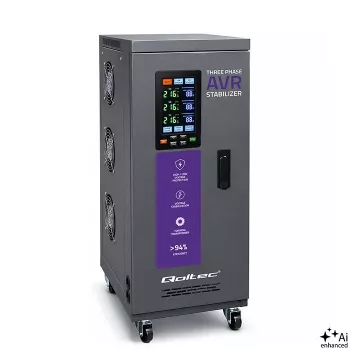 Qoltec trefas spänningsstabilisator AVR MULTIPROTECTION 10 kVA ±3 % servomotor 3F LCD Expert Line