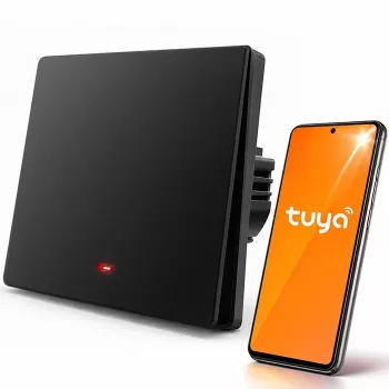 Qoltec 52722 smart Wi-Fi-ljusbrytare, 1-kanal, touchpanel, timer, Tuya/Smart Life, svart
