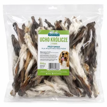 PETITTO kaninöron med päls hundgodis, 500 g