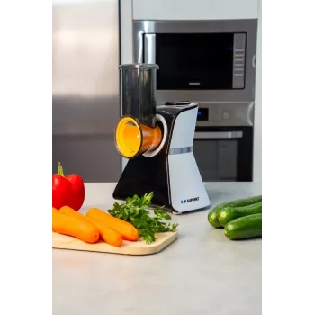 Blaupunkt Slicer FPS502 elektrisk köksmaskin 150 W rostfritt stål vågslipat knivblad 190 mm justerbar skivtjocklek 0-15 mm svart/silver