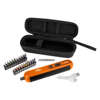 NEO TOOLS 04-199 batteriskruvmejsel 4V Li-Ion USB-C med 6 bits och LED-ljus