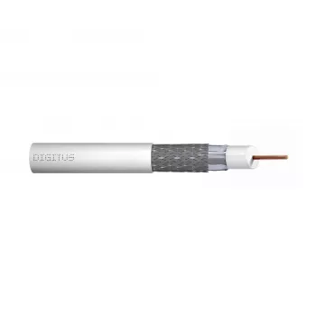 DIGITUS RG-6 koaxialkabel, 1,05 mm koppar, 75 ohm, dubbelskärmad (2x folie + 77 % fläta), Eca, PVC-mantel, 305 m, vit