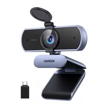 UGREEN FineCam Lite 4K UHD webbkamera med 4-mikrofonarray, sekretesslucka, justerbart synfält, auto-framing, HDR, USB-C, grå