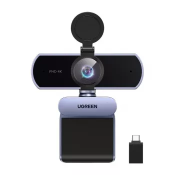 UGREEN FineCam Lite 4K UHD webbkamera med 4-mikrofonarray, sekretesslucka, justerbart synfält, auto-framing, HDR, USB-C, grå