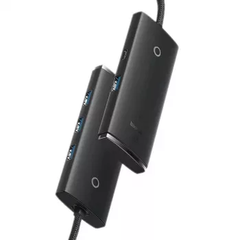 Baseus Lite Series 4-port USB 3.0-hubb - 5Gbps, bus-strömförsörjd, svart (WKQX030101)