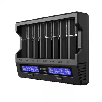 XTAR VC8S USB-C SET batteriladdare, 3,7V/1,2V