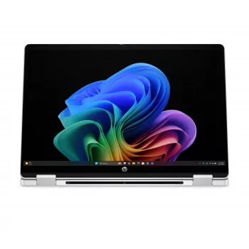 HP OmniBook 5 Flip NG AI 14-km0001nnx - Ultra 7 355, 32GB LPDDR5X 7467 on-board, 512GB, Touch/14,0 2K (1920x1200) OLED, Glacier Silver DF+ AI-logotyp - 5MP IR TNR, utan 65W AC-adapter, Win 11 Home, 1 år