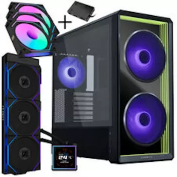 Lian Li LANCOOL 217 INF datorchassi paket + HydroShift II LCD-S 360TL AIO + 3x UNI FAN SL-INF 120 Reverse Blade-fläktar - svart