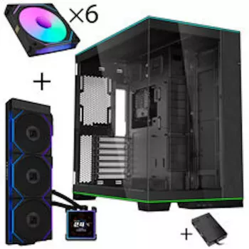Lian Li O11D EVO RGB datorchassi paket + HydroShift II LCD-S 360TL AiO + 6x UNI FAN SL-INF 120 Reverse Blade-fläktar + UNI HUB SL-INF - svart