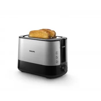 Philips Viva Collection brödrost HD2637/90 extra bred 2-skivig brödrost med brödvärmare svart/skadad förpackning
