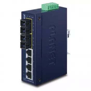 PLANET ISW-621TS15 Industriell ohanterad L2 Fast Ethernet-switch med 4x 10/100 + 2x 100Base-FX SC multimode, DIN-skena/väggmontering, -40 till 75 °C