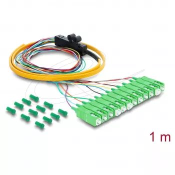 Delock fiberoptisk pigtail fanout-kabel 12 x SC-APC simplexkontakt till 12 x öppna ändar 1 m