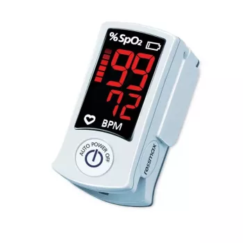 ROSSMAX SB100 fingertoppspulsoximeter med SpO2- och pulsfrekvensövervakning, tvåfärgad LED-display, 6 visningslägen, automatisk avstängning, batteriindikator, för hem- och klinikbruk