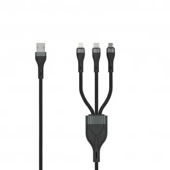 SEEK TOTI USB-A till Micro-USB / USB-C / Lightning 1,5m flätad kabel 2A (Non-MFI) svart