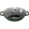 STAUB wok 30 cm med lock gjutjärn basilikagrön