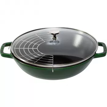 STAUB wok 30 cm med lock gjutjärn basilikagrön