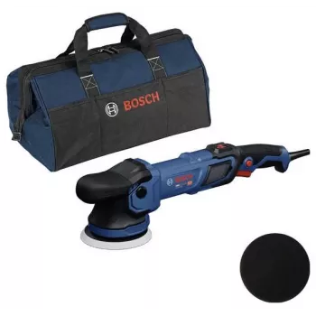 BOSCH GPX9-125S roterande polermaskin-set med skumdyna och polerhuva, 18V batteri (maskin utan batteri och laddare)