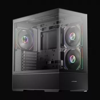 LC-Power Gaming Midi Tower ATX 812B Onyx Vision med härdat glas och 4x aRGB-fläktar, svart