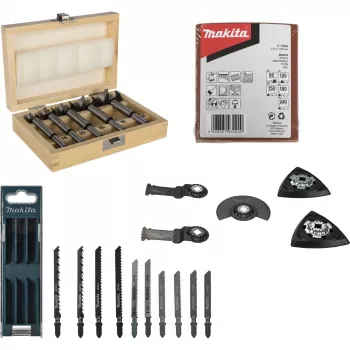 Makita P-84844 träbearbetningstillbehörsset (10 delar) för multifunktionsverktyg