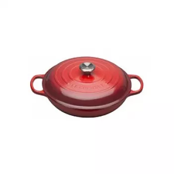 Le Creuset Signature gjutjärnsgryta flat 30 cm kirschröd