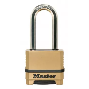 Master Lock 175EURDLH återställbart 4-siffrigt kombinationshänglås, massiv zinkkropp, härdat stål lång bygel, 50 mm kroppsbredd, 8 mm bygeldiameter, 63 mm vertikalt spel, 24 mm horisontellt spel, inomhus/utomhus