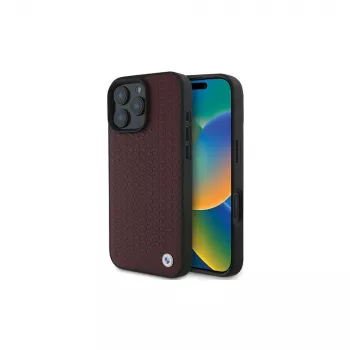 BMW iPhone 16 Pro Max rött hardcase Sign Leather Diamond Metal Logo MagSafe