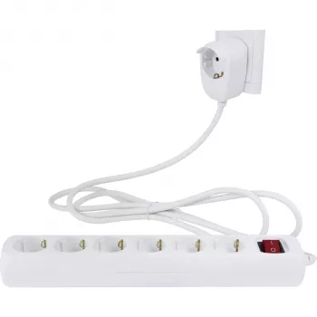 REV Powersplit 6+1 grenuttag med strömbrytare, 2 m kabel, vit