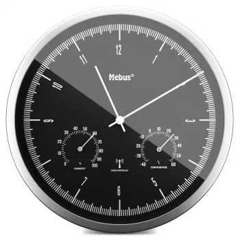 MEBUS 19777 radioväggklocka med termo-hygrometer, silver/vit, 30 cm