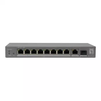 LevelOne PoE+-switch 8xGE PoE/1xGE/1xSFP 120W ohanterad plast