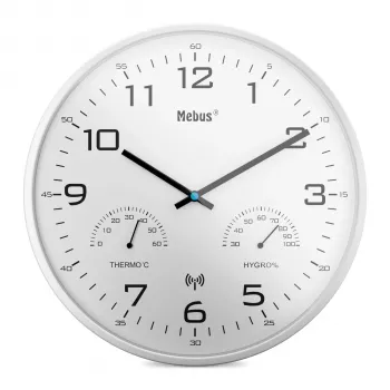 MEBUS 52841 radioväggklocka, svart ram, vit urtavla, 30 cm