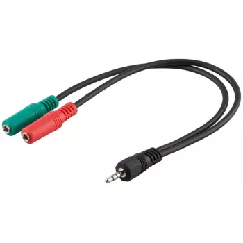 Goobay 3,5 mm teleadapterkabel, 4-polig TRRS-kontakt till 3-polig TRS-uttag, 15 cm, svart