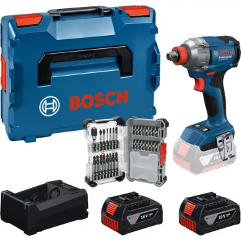 BOSCH PowerTools batteridriven slagskruvdragare set GDX 18V 285 Nm med 2 batterier 5,0 Ah och 31-delat bitset i L-BOXX