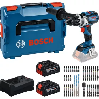 Bosch Professional 18V batteriskruvdragarset 2x5,0 Ah Li-Ion 110 Nm borstlös med laddare och bitset i MetaLoc II-väska