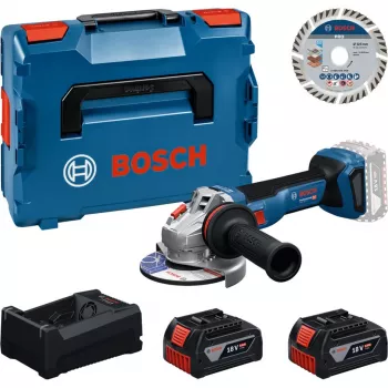 BOSCH Professional batteridriven vinkelslip set 18V 2x5,0Ah med kapskiva 125mm i L-BOXX