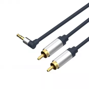 ShiverPeaks Flexline 3,5 mm telekontakt till 2x RCA audiokabel, vinkelkontakt, 0,75m, svart