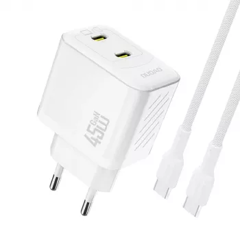 Dudao A28PCEU 45W GaN USB-C-laddare med 1 m USB-C-kabel – vit