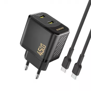 Dudao A28PCEU 45W GaN-nätaggregat med 2x USB-C och 1 m USB-C-kabel – svart