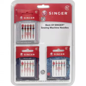 SINGER Best-Of Needles A5-pack – universella symaskinsnålar, 5 st, storlekar 70/10, 80/12, 90/14