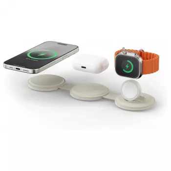 Satechi OntheGo 3-i-1 trådlös laddare med Qi2, Sand, 15W, ST-QTG31W