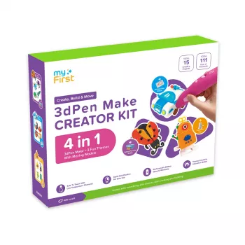 myFirst 3dPen Make Creator Kit - 3D-penna set med 3 tematiska schablonuppsättningar, 3 rörliga modellmallar och PCL-filament (röd)