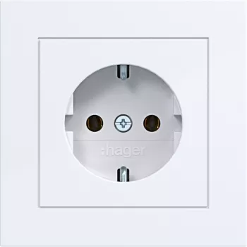 Hager WAS1120WG SCHUKO vägguttag med lock, A.1 designlinje, ljusvit glansig, IP44, 16A, 250V, skruvlösa klämmor