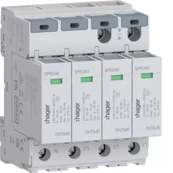Hager överspänningsskydd 4P SPE440S typ 2 TNS Uc 275V In 20kA Imax 40kA
