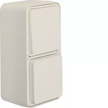 Hager WNC080B omkopplare/SCHUKO-uttag med lock utanpåliggande vertikal polarvit