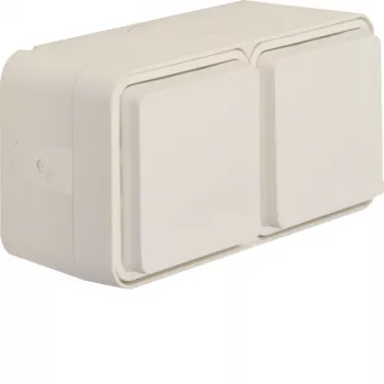 Hager WNC144B SCHUKO-uttag utanpåliggande 2-fack horisontellt IP55 med lock, polarvit