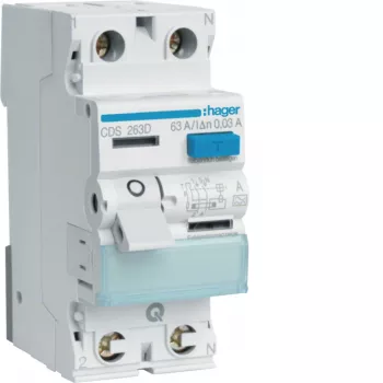 Hager CDS263D jordfelsbrytare 2-polig 63A 30mA typ A 6kA QuickConnect