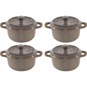 Staub mini cocotte set 4-delar keramik rund antikgrå 10 cm