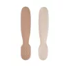 Beaba set med 2 silikon första skedar-bitringar Praline/Clay