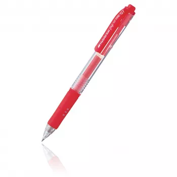 Pentel Hybrid Gel Grip tryckpenna gel - rött bläck - 0,7 mm medelspets - genomskinligt hölje - metallklämma